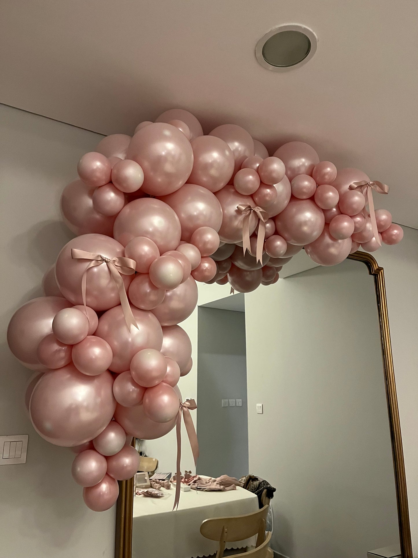 Mini Chain Double Layered Dusty Pink and Pearl White with Ribbons Customizable Design - Perfect for any Special Occasions