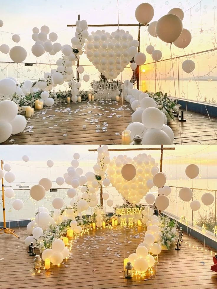 Artificial Flowers and Petals, Candles, LED Marquee ' MARRY ME', Designed White Heart Balloons and Helium Balloons - Perfect for Proposal, Wedding, Anniversary special occasions!
