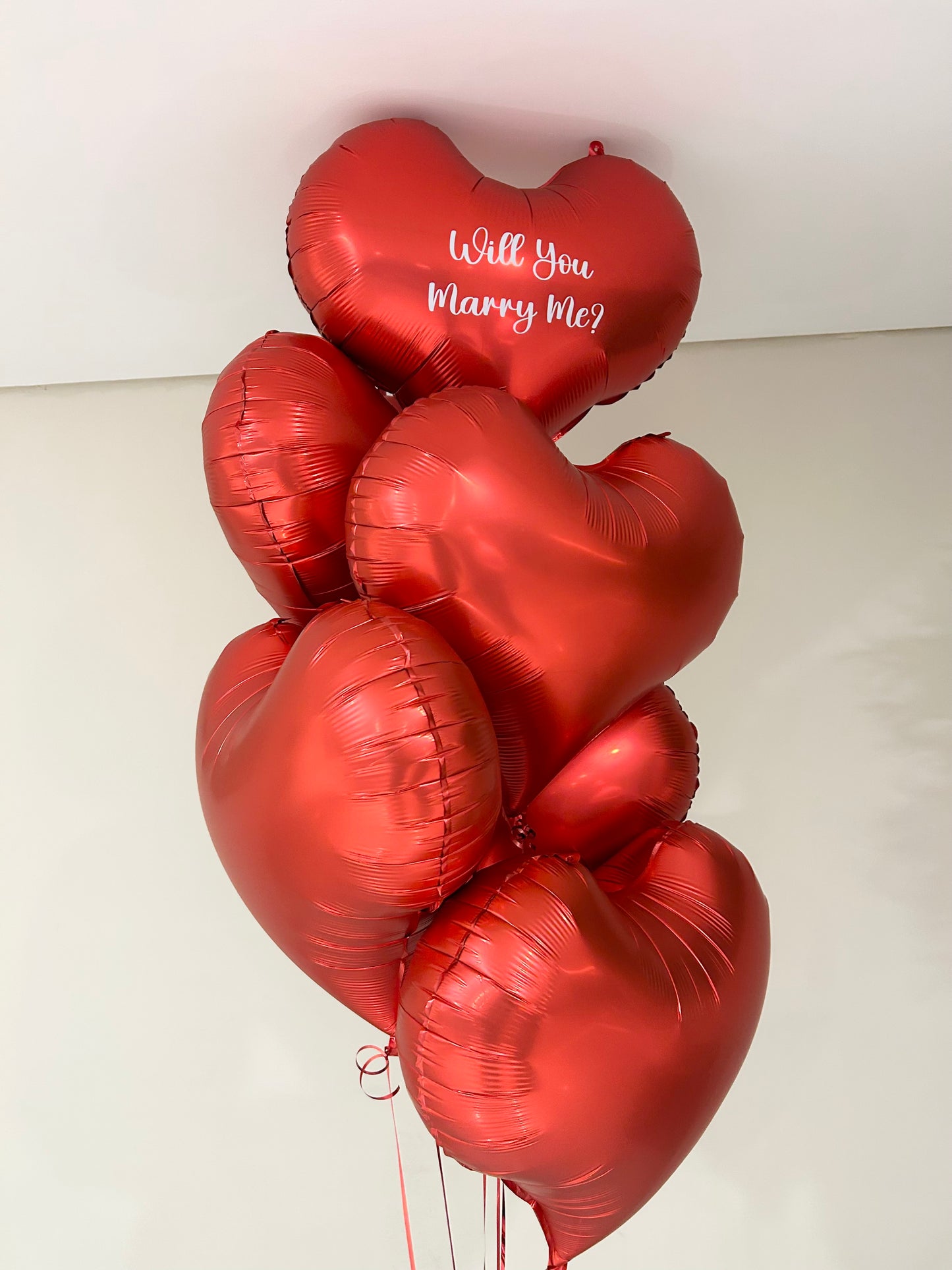 Red 24-inches Hearts with Customized Sticker “Will You Marry Me?” Helium Bunch – Customizable Design