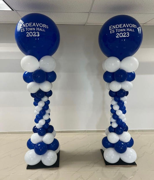 Personalised Company Logo Sticker Balloon Blue and White Pillar/Column/Tower - Corporate Event, Grand Opening, Company Event Perfect for special occasion!
