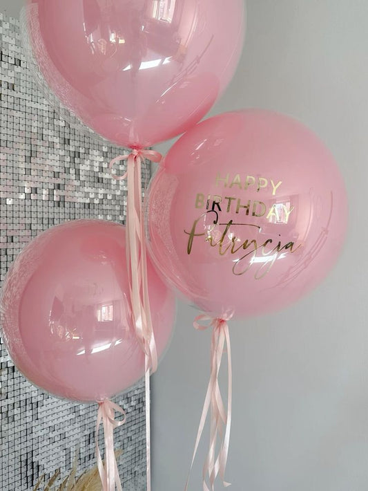 Personalised Helium Bunch Balloons Clear with Pink Latex, Ribbons and Customize Sticker - Perfect for any Occasions