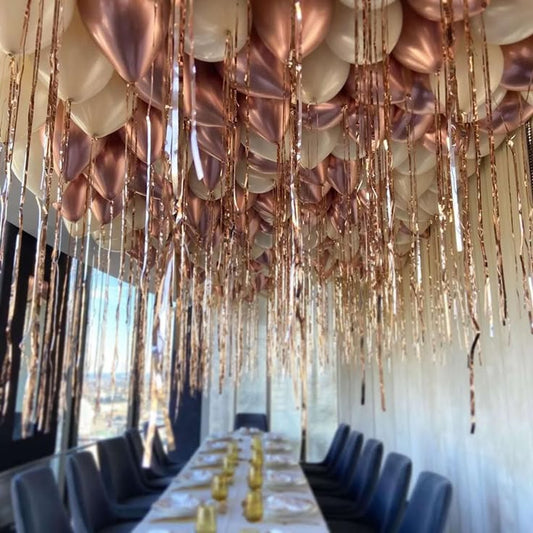 Latex Helium Ceiling Rose Gold and Dust White Balloons with Rose Gold Strings - Perfect for Special Occasions!