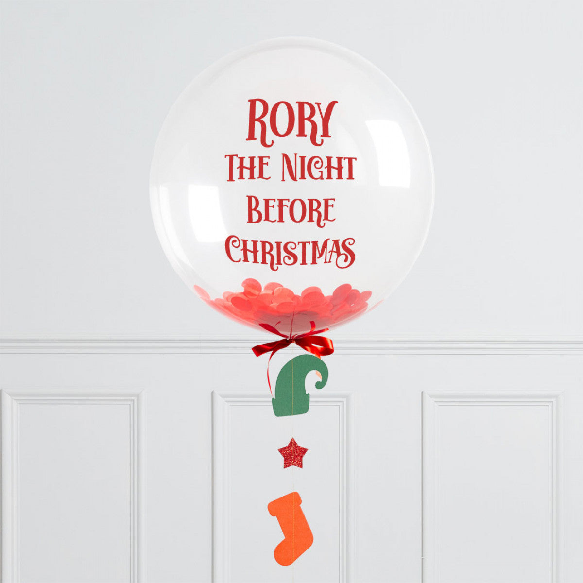 Clear with Confetti Personalised Helium Balloon - Perfect for Christmas Celebration with Customizable Sticker
