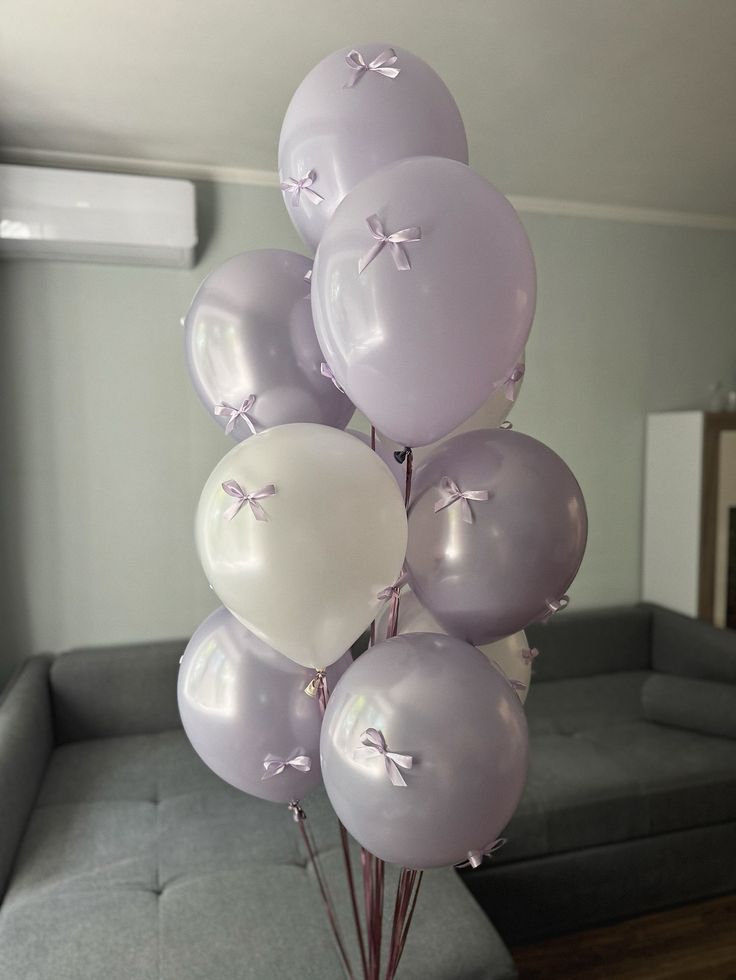 Helium Bunch Different Shade of Purple and Pearl White with Bows - Perfect for any celebrations!
