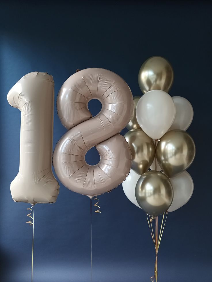 Helium Balloons Two Number Set Beige '18' with Latex Sand White and Light Gold Bunch - Perfect for any Occasions!