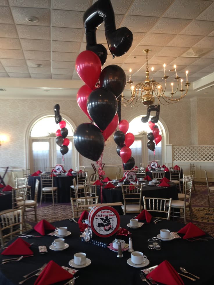 Centerpieces Helium Latex Balloon Red and Black with Music Notes - Perfect for special occasions!
