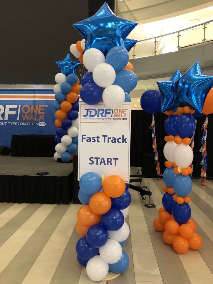 Balloon White, Blue and Orange with Blue Star on top with Customize Board Pillar/Column/Tower - Corporate Event, Grand Opening, Company Event Perfect for special occasion!