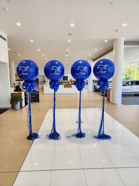 Personalised Company Logo Sticker Balloon Blue with Tassels accents Pillar/Column/Tower - Corporate Event, Grand Opening, Company Event Perfect for special occasion!