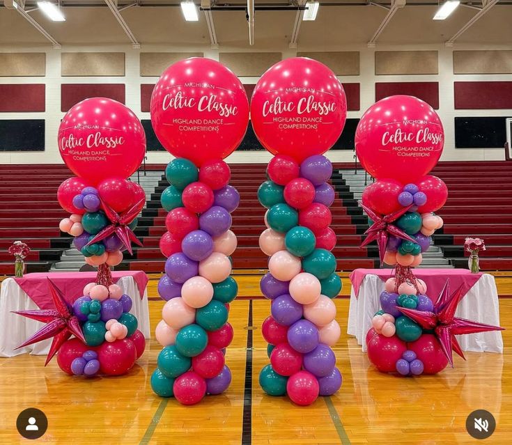 Personalised Company Logo Sticker Balloon Pink, Purple and Green with Starburst and Tassels accents Pillar/Column/Tower - Corporate Event, Grand Opening, Company Event Perfect for special occasion!