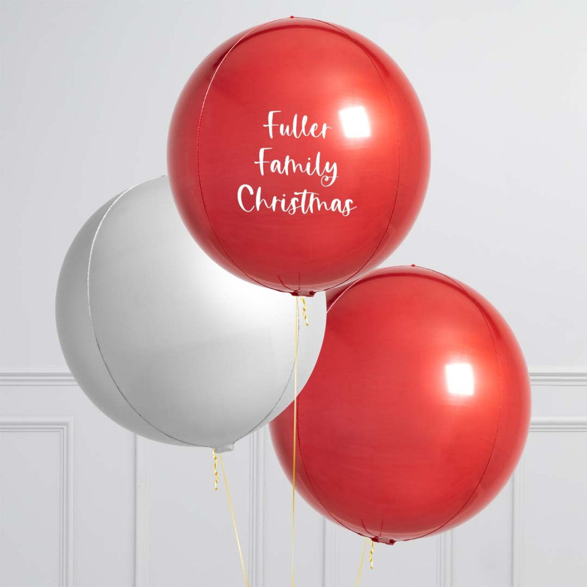 Personalised Helium Balloon Blue, White and Gold - Metallic Christmas Balloons with Customizable Sticker