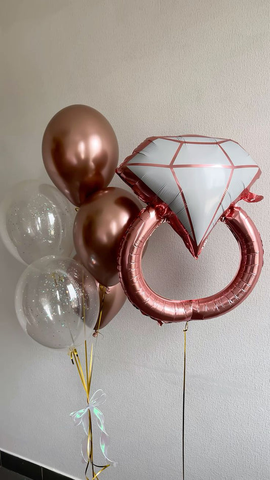 Engagement Rose Gold Diamond Ring with Helium Bunch Clear and Rose Gold - Bridal Shower Perfect for Special Occasions!