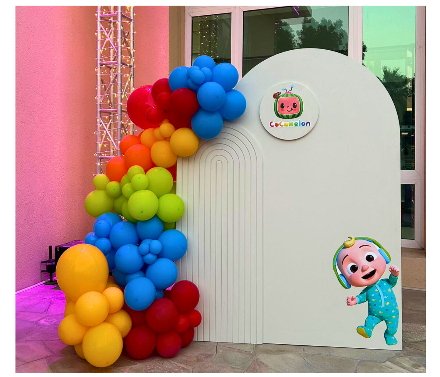 Cocomelon Rainbow Balloon Blue, Red, Yellow, Orange and Green Arch Backdrop – A Perfect Party Highlight