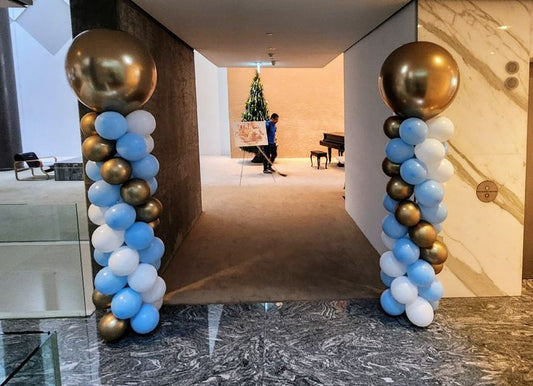 Personalised Company Logo Sticker Balloon Blue, Gold and White Pillar/Column/Tower - Corporate Event, Grand Opening, Company Event Perfect for special occasion!