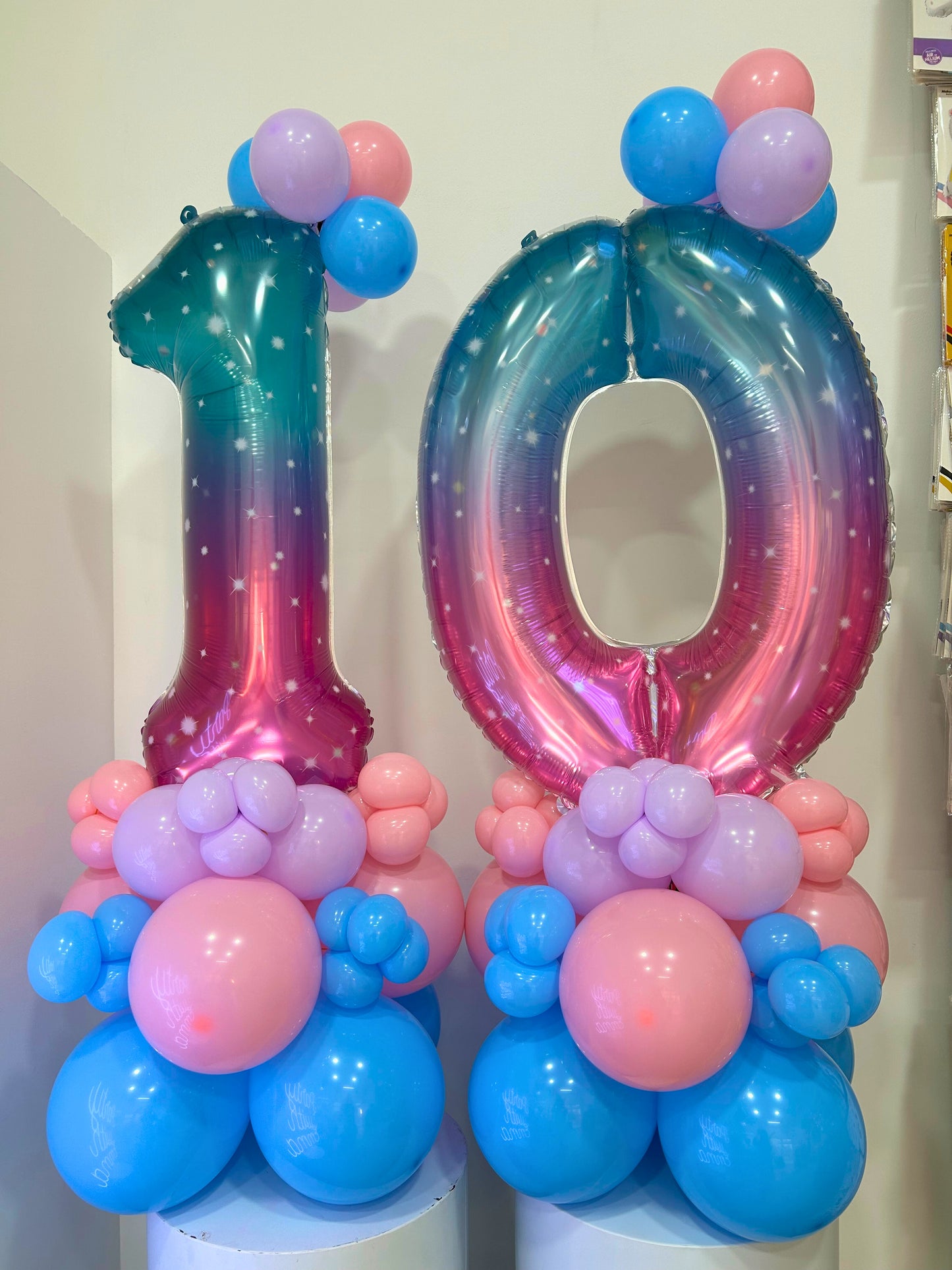 Blue, Purple and Pink Number Balloon on Stand '10' Galaxy-Themed