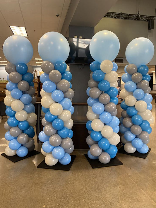 Personalised Company Logo Sticker Balloon Different Shades Blue, Beige and Gray Pillar/Column/Tower - Corporate Event, Grand Opening, Company Event Perfect for special occasion!
