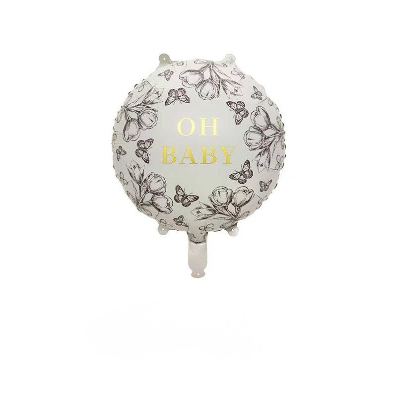Baby Shower Circle Printed with Gold ‘OH BABY’, Bow Flower Butterfly Helium Foil Balloon - Perfect for any occasions!