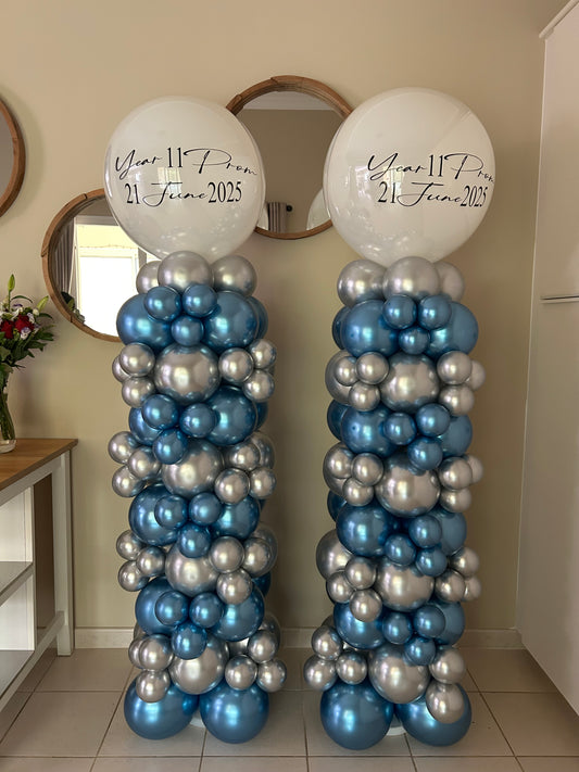 Personalised Chrome Blue and Silver Pillar/Column/Tower with Customizable Printed Logo/Sticker/Text – Prom, Perfect for Any Celebrations