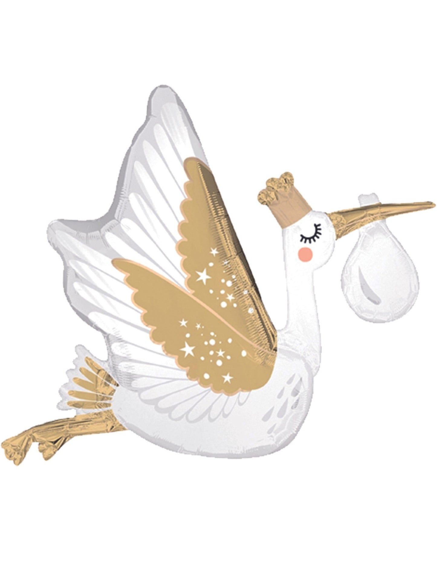 Stork Carrying New Born Baby Shower White and Gold Helium Foil Balloon - Baby Shower, Perfect for any special occasions!