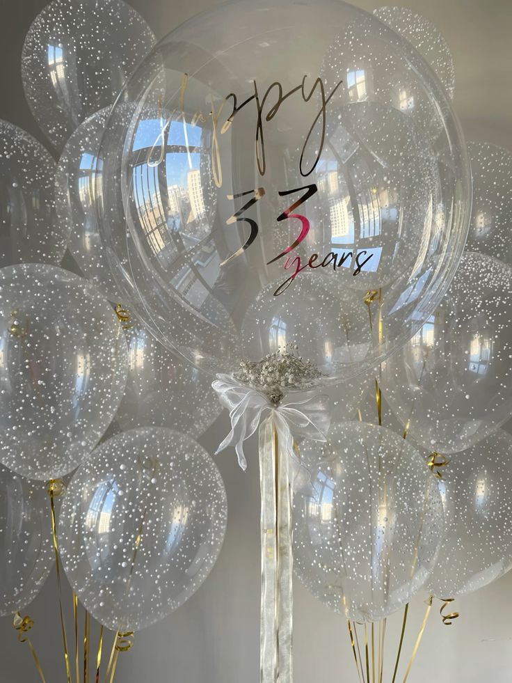 Personalised Helium Balloons Clear with White Foam, Ribbons and Customize Sticker and Latex Bunch Clear with White Foam - Perfect for any Occasions