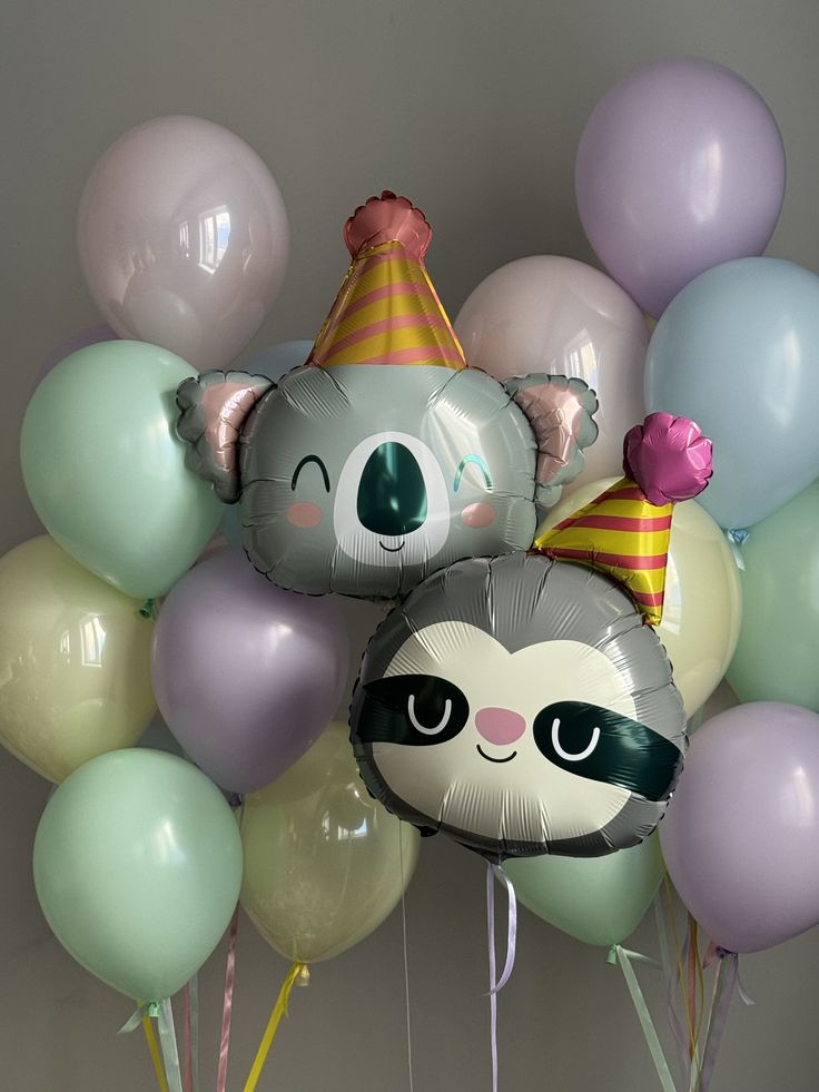 Helium Balloon Koala and Sloth with Latex Bunch Purple, Yellow, Blue and Green - Safari and Jungle-Themed Perfect for special occasions!