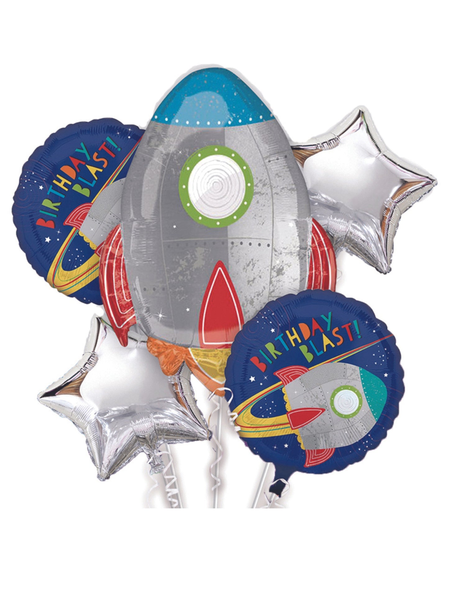 Spaceship Outer Space Birthday Blast Astronaut Rocket Balloon Helium Balloon Set Bouquet Blue Silver