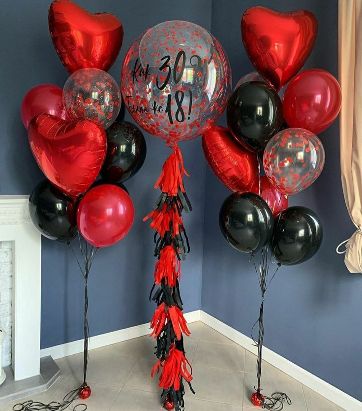 14pcs Black, Red, Clear with Confetti Latex with 4pcs Red Heart-Shaped Helium Foil Balloons Bunch and Personalised Clear with Confetti, Tassels, Sticker and Bow Tie - Valentine's, Anniversary Perfect for special occasions!
