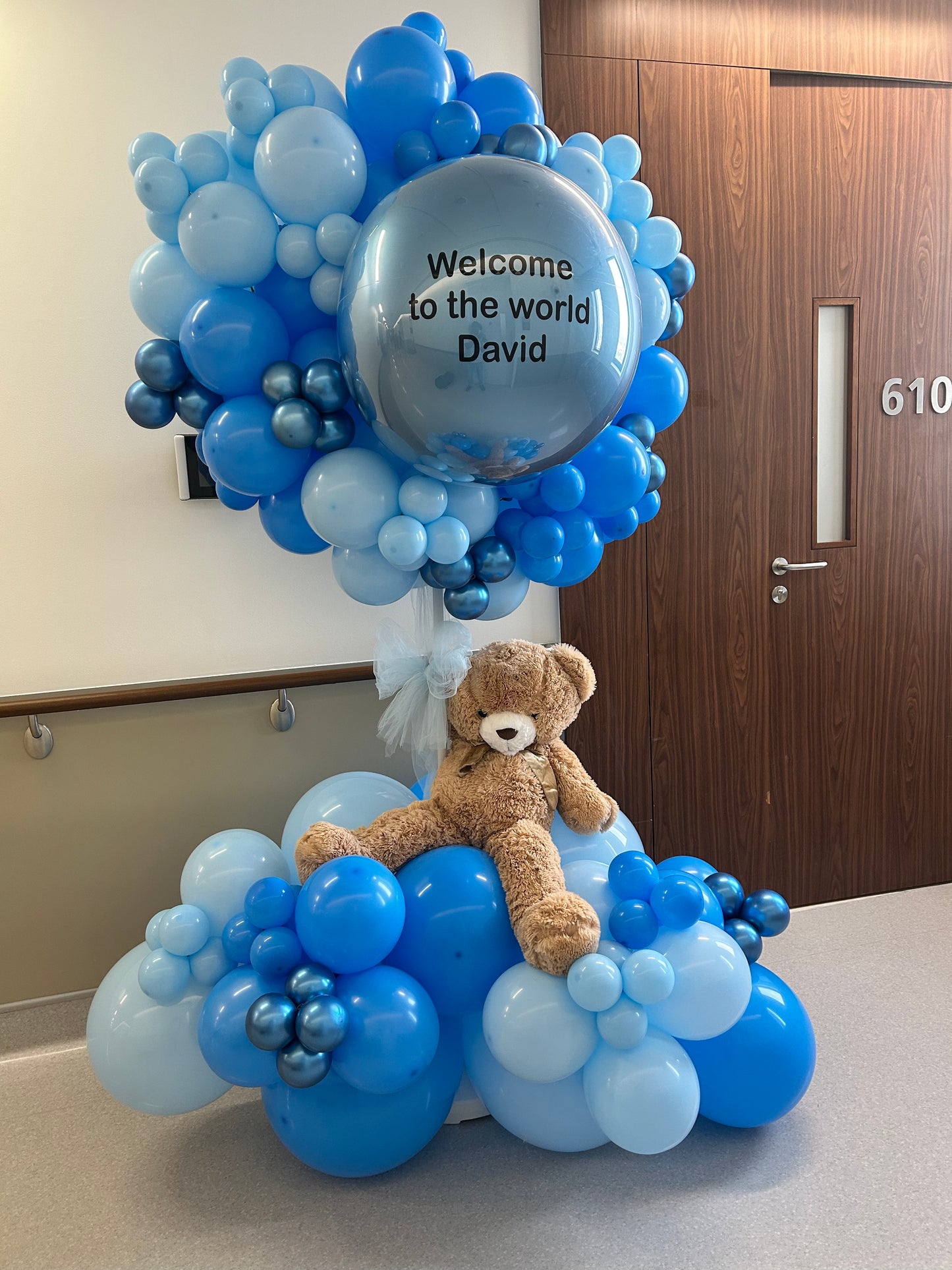 Hospital or Home Welcoming Baby Balloon Teddy Bear with Customizable Sticker Balloons Different Shades of Blue - Perfect for special occasions Baby Shower Welcome Baby Newborn