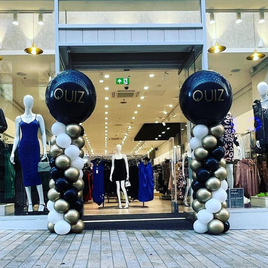 Personalised Company Logo Sticker Balloon Blue, Light Gold and White Pillar/Column/Tower - Corporate Event, Grand Opening, Company Event Perfect for special occasion!