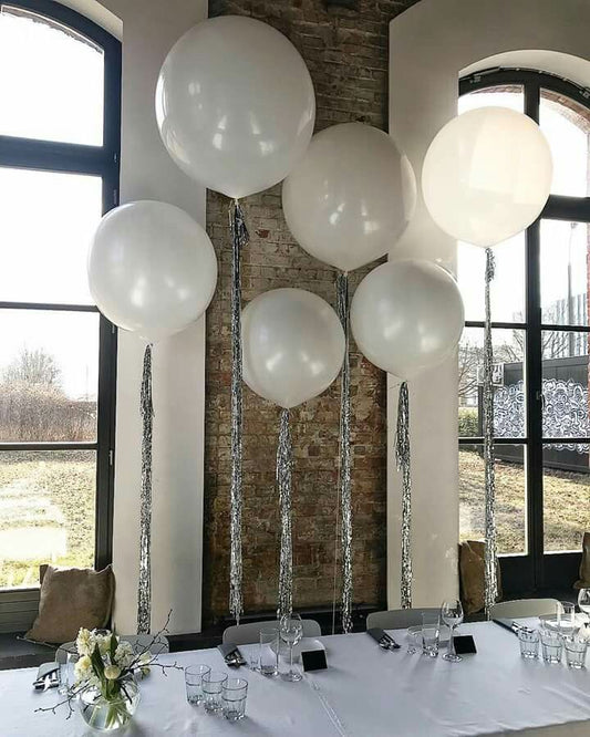 Latex Helium Balloons Pearl White 18-inches 36-inches with Silver Tassels - Perfect for Special Occasions!