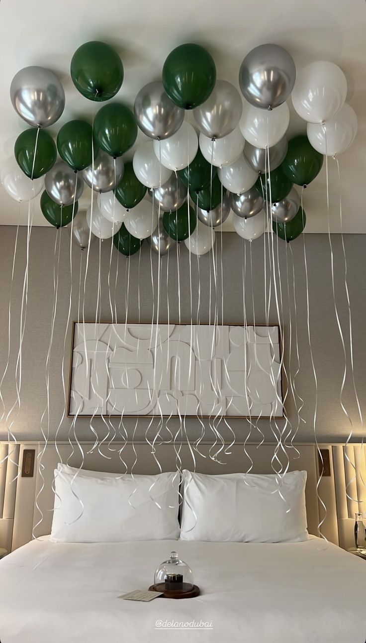Green Silver White Helium Latex Ceiling Balloons - Perfect for any occasions!