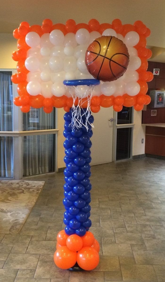 Customize Basketball Ring Designed Balloons Blue, Orange and White with Ball accents - Perfect for special occasion