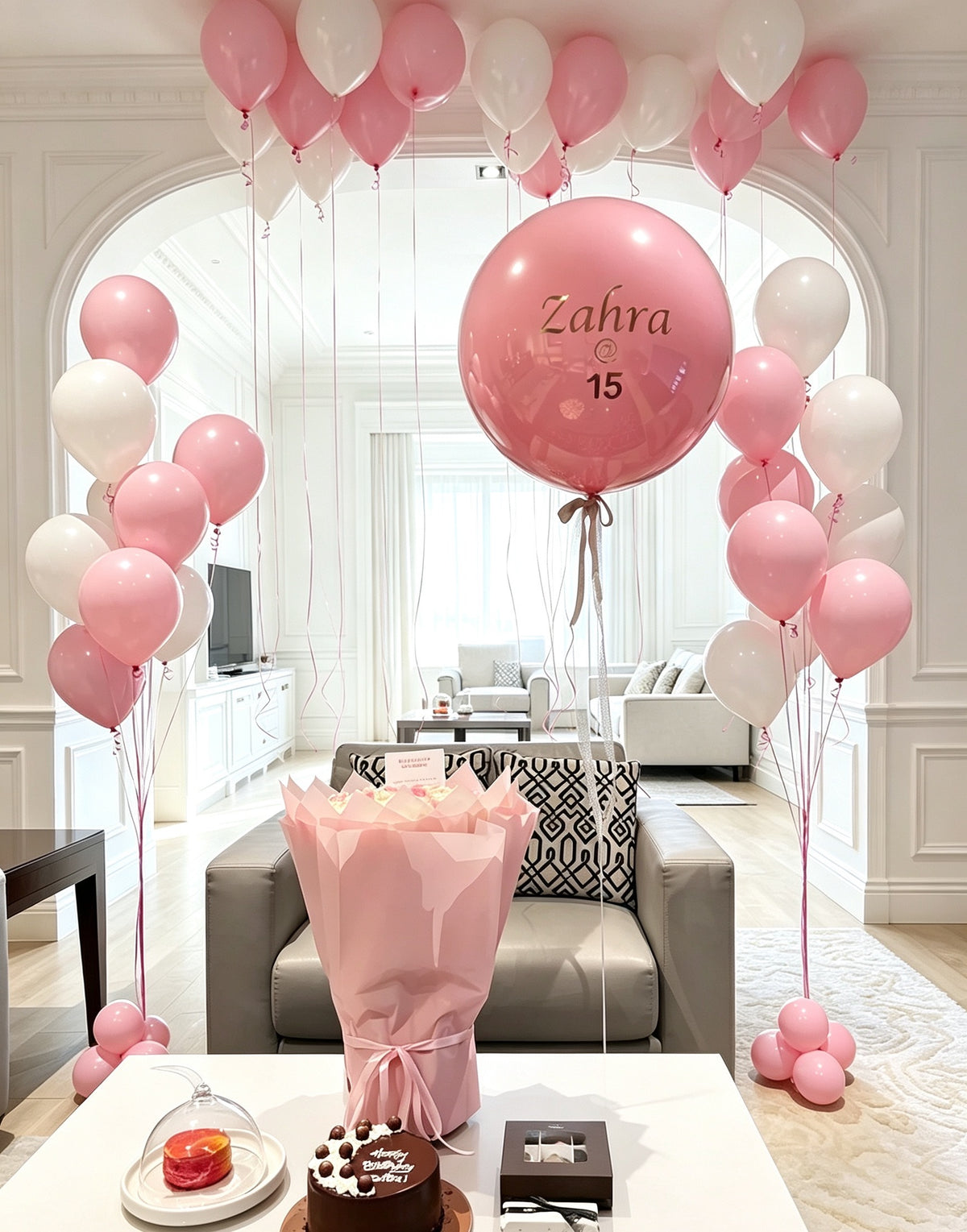 Personalised Helium Customizable Sticker Balloons Pink and White - Perfect for any Special Occasions!