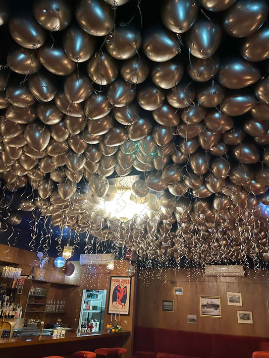 Latex Helium Ceiling Silver Balloons with Silver Strings - Perfect for Special Occasions!