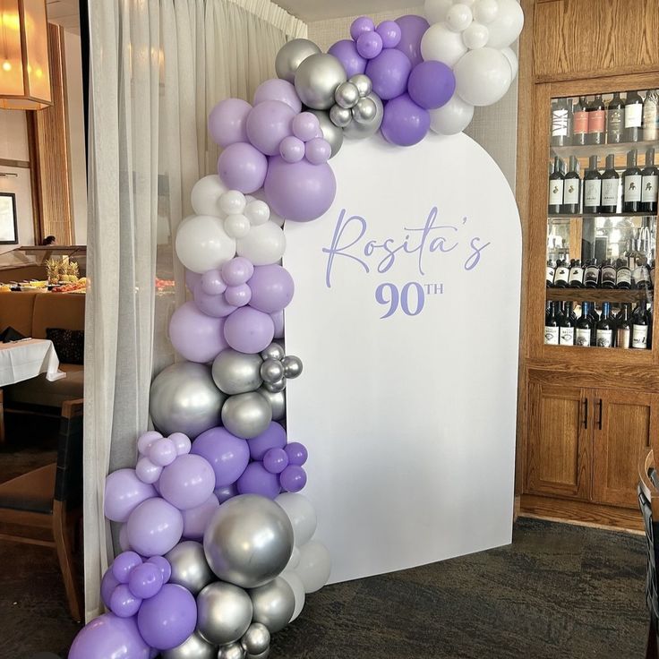 Customizable Board Backdrop with Balloons Purple, Silver and White - Perfect for any celebration!