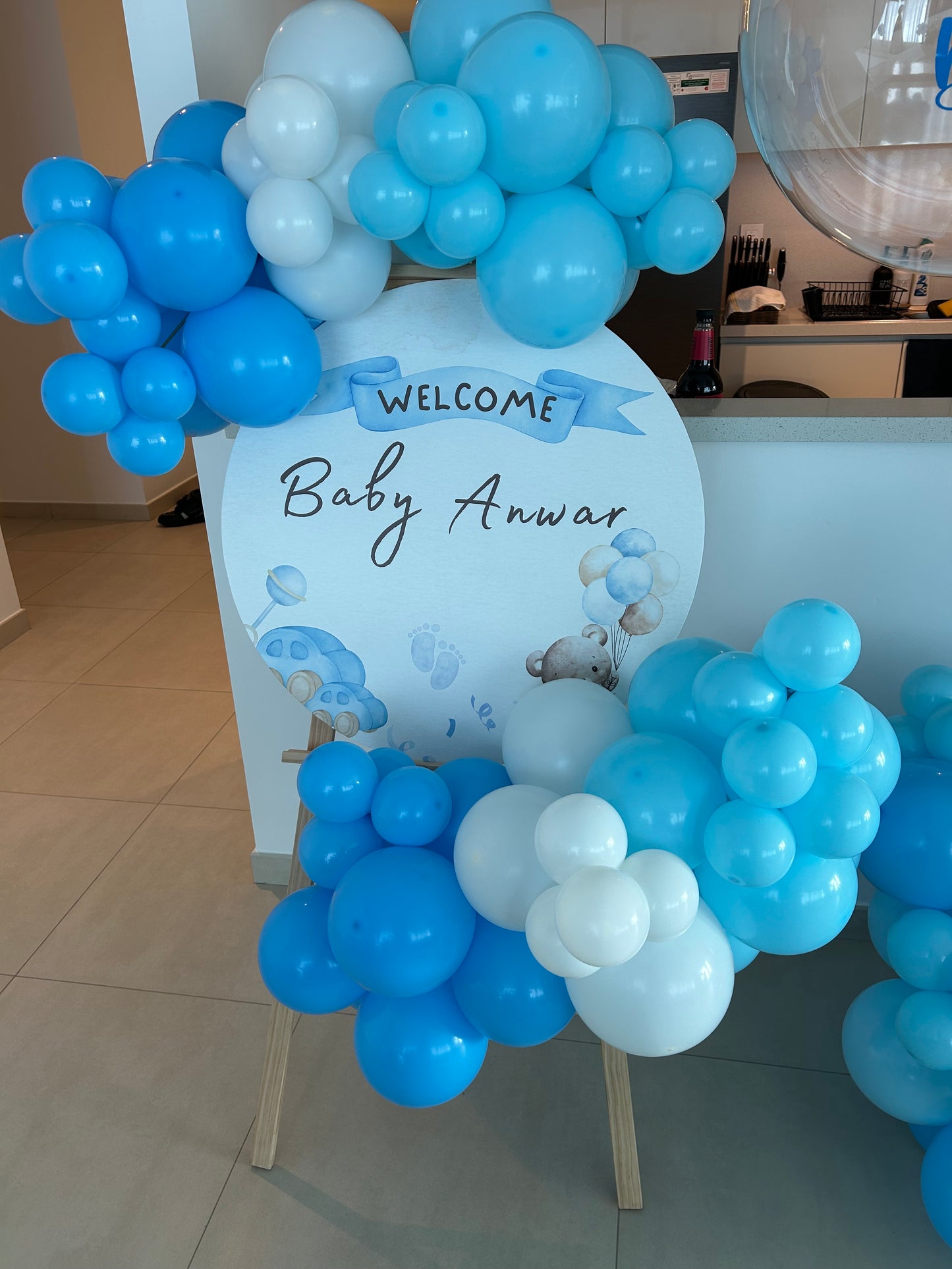 Hospital or Home Customize Welcome Board with Balloon Blue White - Perfect for special occasions