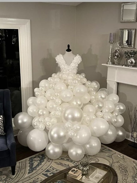 Personalise White Wedding Dress Balloons with White Artificial Flowers - Perfect for Bride To Be, Wedding, Bridal Shower, Proposal Special Occasions