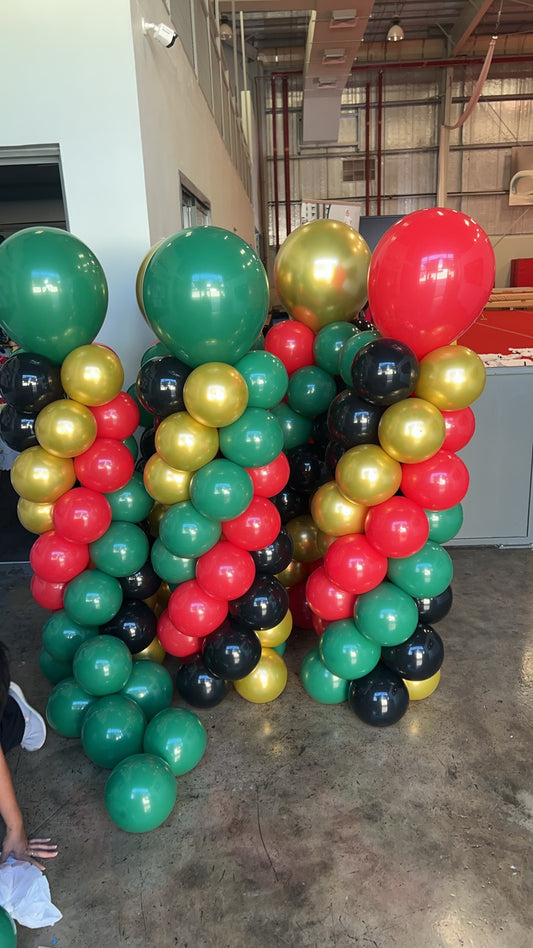 Personalised Balloon Green, Black, Gold and Red Corporate Event Pillar/Column/Tower – Perfect for Any Vibrant Celebrations