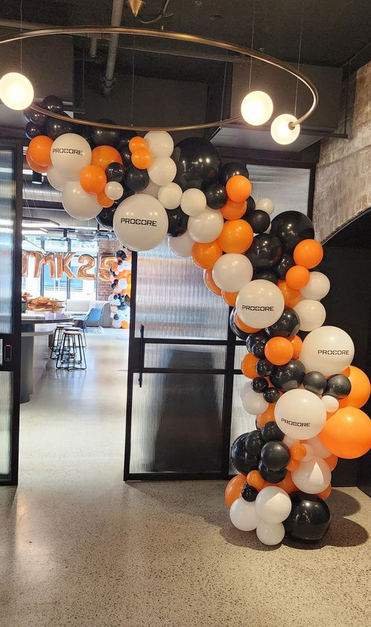 Organic Arrangement Garland Balloon White, Black Orange with Customize Sticker accents - Perfect for special occasion