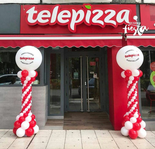 Personalised Company Logo Sticker Balloon White and Red Pillar/Column/Tower - Corporate Event, Grand Opening, Company Event Perfect for special occasion!