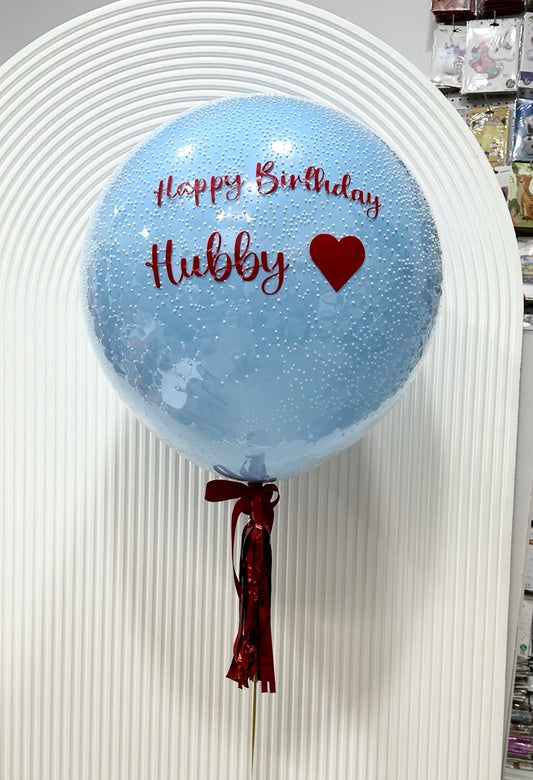 Personalised Helium Clear with Blue Latex, White Foam and Customizable Sticker and Ribbons and Strings  - Perfect for any Occasions