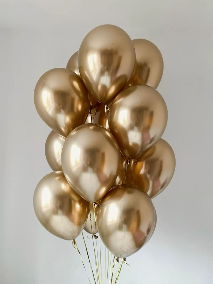 Latex Helium Balloon Light Gold Bunch with Ribbons - Perfect for any special occasions!