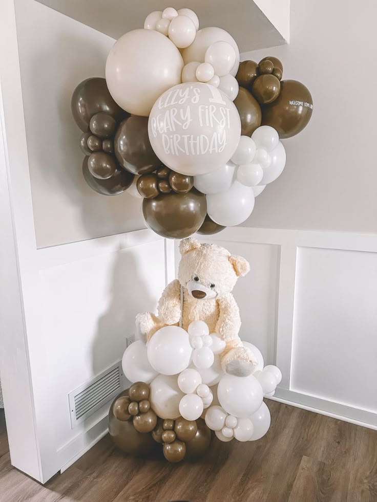 Hospital or Home Welcoming Baby Balloon Teddy Bear with Customize Sticker Balloons White Brown Beige - Perfect for special occasions Baby Shower Welcome Baby Newborn