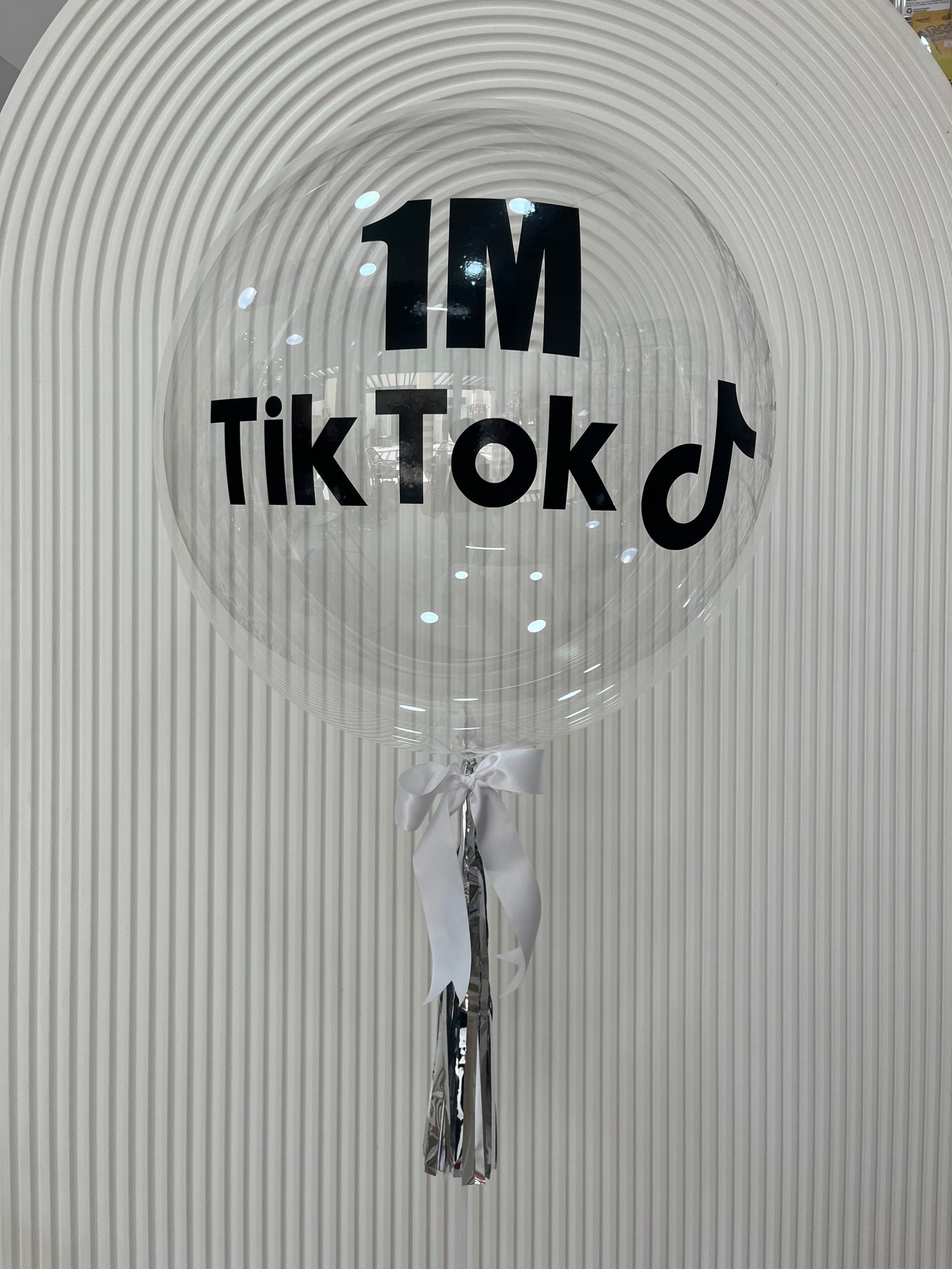 Pesonalised Clear with Customize Black Sticker ‘1M TikTok’ with Logo, Silver Tassels and Ribbons- Perfect for any Occasions!