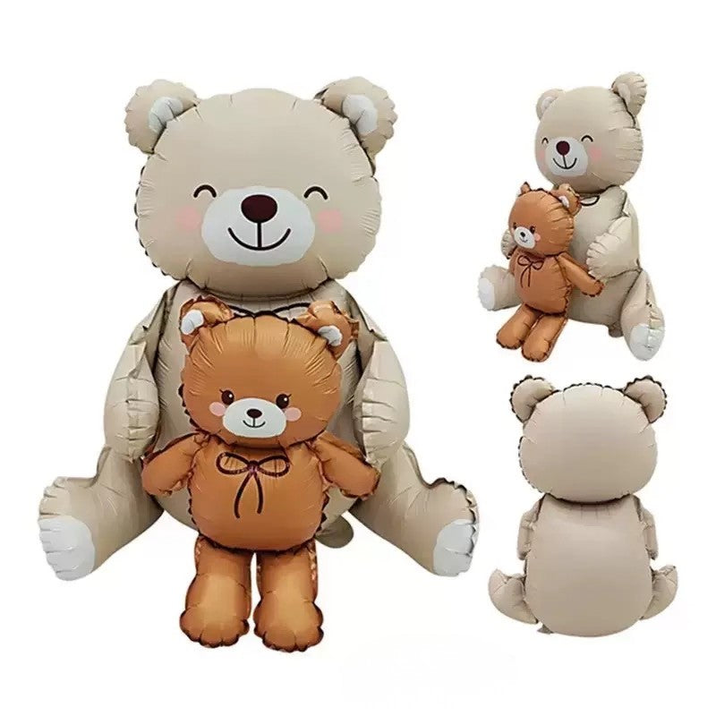 Brown Beige Bear Self-Standing Helium Balloon - Perfect for Baby Shower Celebration!