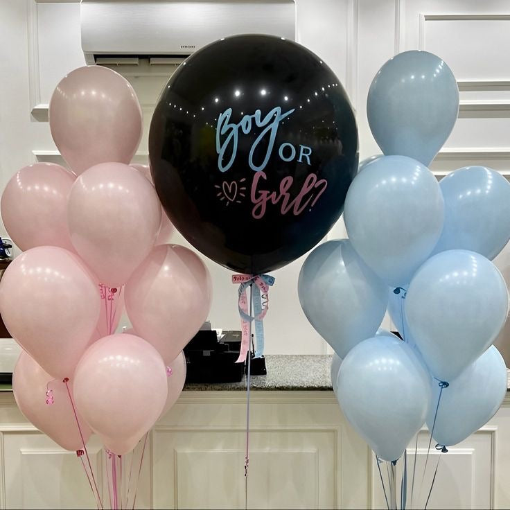 Personalised Helium Balloon Gender Reveal-Themed Clear with Blue and Pink Latex Bunch and Ribbons - Perfect for any Occasions