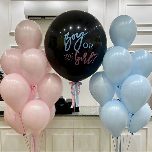 Personalised Helium Balloon Gender Reveal-Themed Clear with Blue and Pink Latex Bunch and Ribbons - Perfect for any Occasions