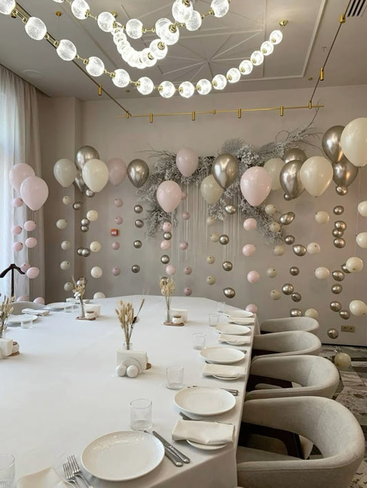 Latex Helium Balloons Light Gold, Dust White and Pink with Mini Balloon Latex - Perfect for Special Occasions!