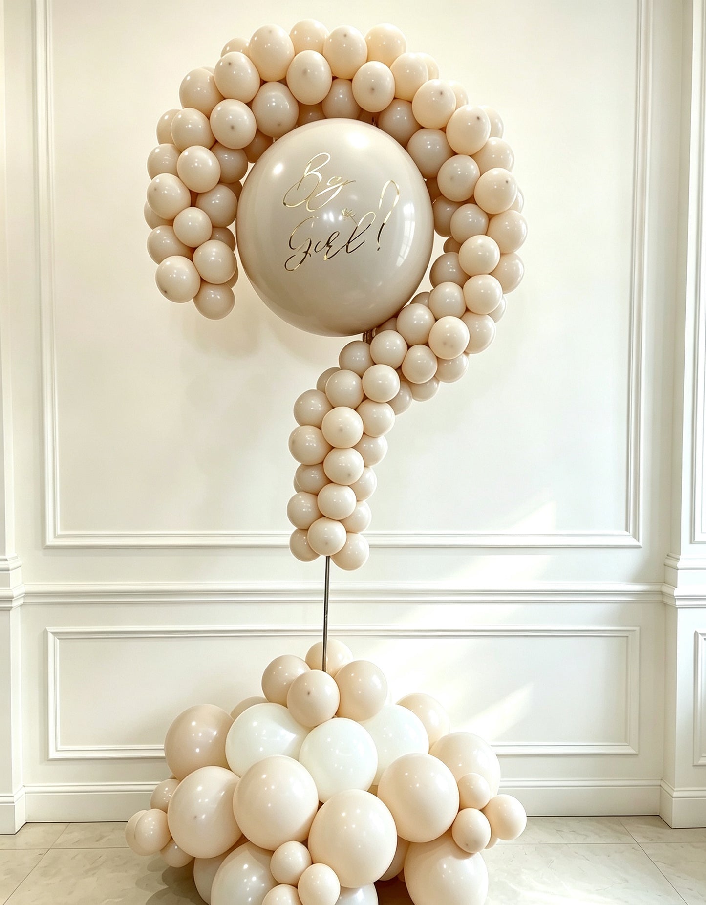 Pillar/Column/Tower Question Mark Designed Gender Reveal Beige and White Balloons with Customize Sticker - Customizable Design