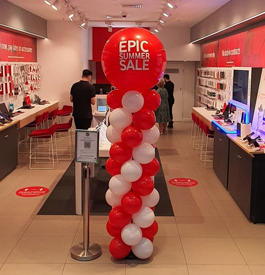 Personalised Company Logo Sticker Balloon White and Red Pillar/Column/Tower - Corporate Event, Grand Opening, Company Event Perfect for special occasion!