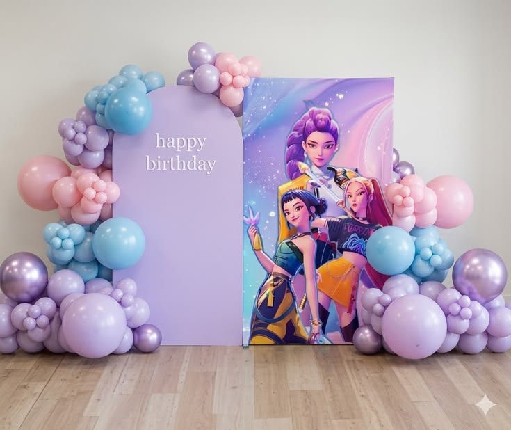 KPop Demon Hunter Theme Backdrop Shimmer Wall Balloon Chain Foam Board Helium Balloon